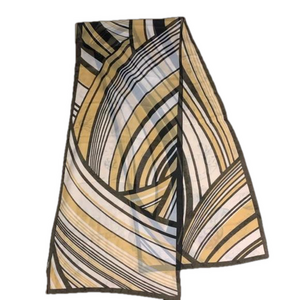 Vintage stripy pattern tan, white and black semi sheer scarf